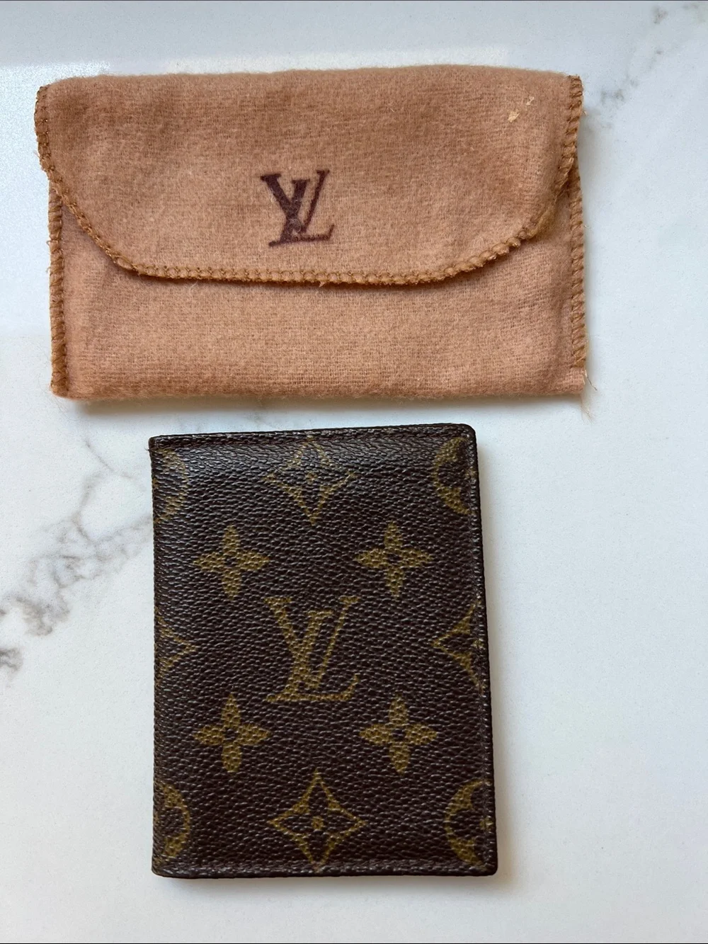Louis Vuitton Vintage Brown Monogram money clip card Holder with Dust Pouch